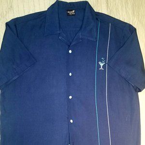 Navy Blue button down embroidered martini shirt